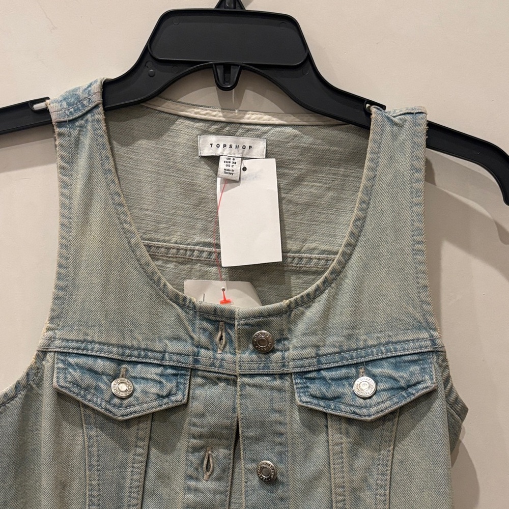 Topshop Sleeveless Denim Maxi Dress Button Front Size 2 - Picture 2 of 5